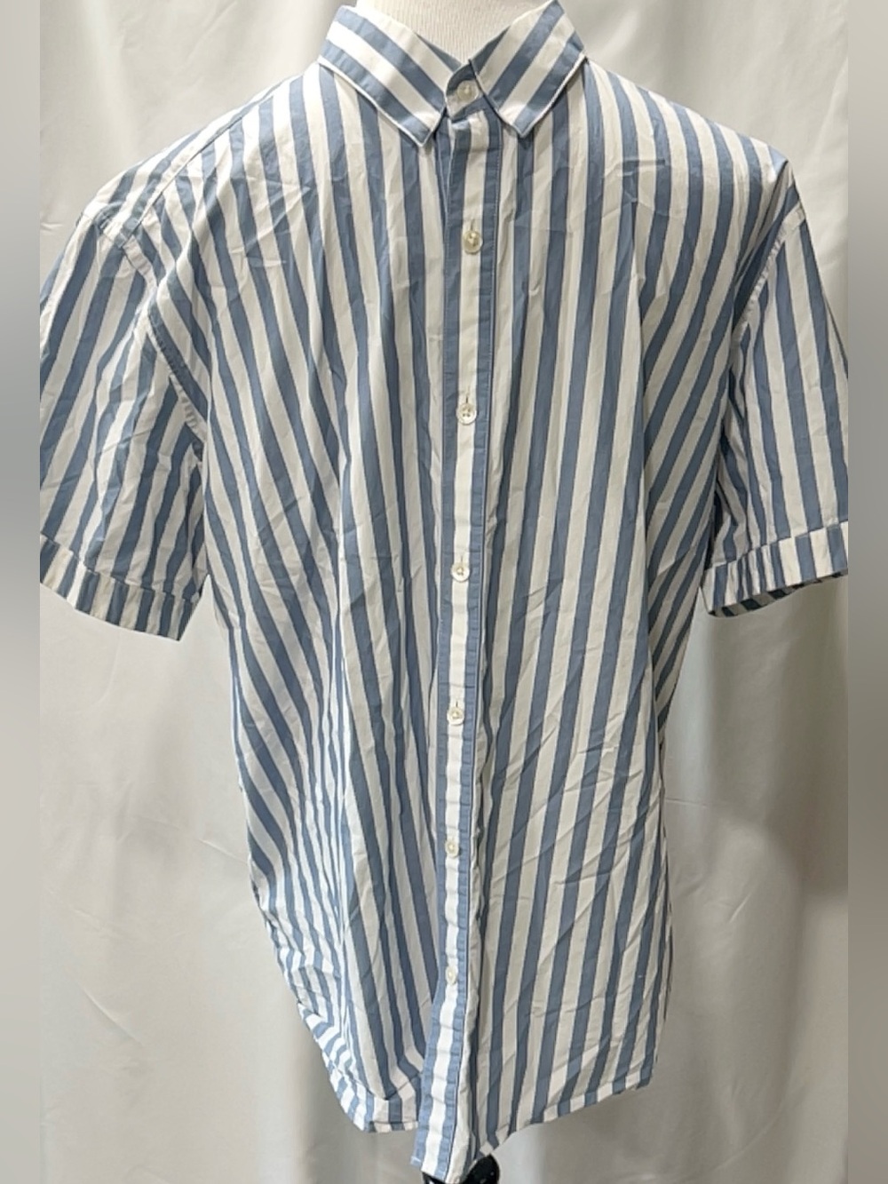 Theory Blue White Striped Short Sleeve Button Down Shirt Mens XL Cotton Casual